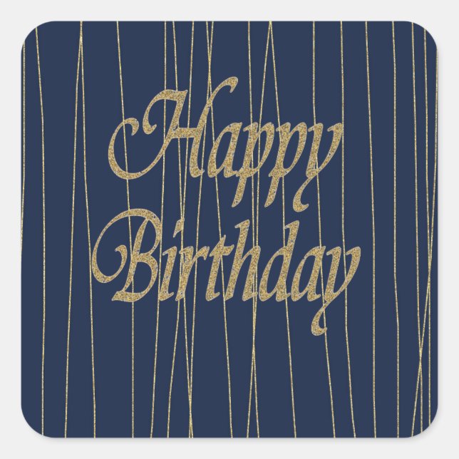 Navy Gold Happy Birthday Quadratischer Aufkleber (Vorderseite)