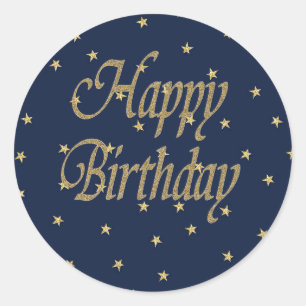Navy Gold Happy Birthday Runder Aufkleber