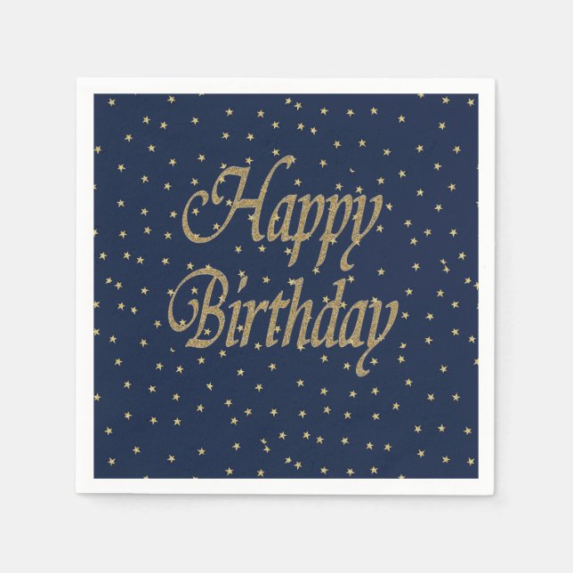 Navy Gold Happy Birthday Serviette (Vorderseite)