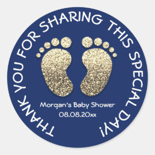 Navy Gold Heart Feet Baby Dusche Danke Runder Aufkleber