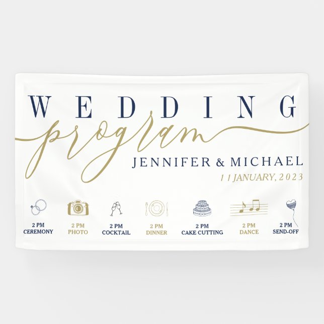 Navy Gold Hochzeitsprogramm benutzerdefinierte Ico Banner (Horizontal)