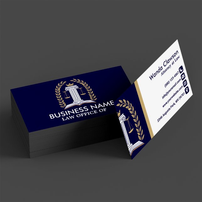 Navy Gold Laurel Scale of Justice Lawyer Visitenkarte (Von Creator hochgeladen)