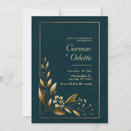 Navy Gold Leaf Botanical Wedding Einladung