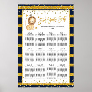Navy Gold Lion Baby Shower Chart Poster