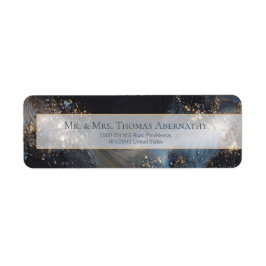 Navy Gold Liquid Marble Return Address