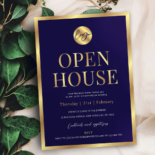 Navy & Gold Logo Modern Business Open House Einladung