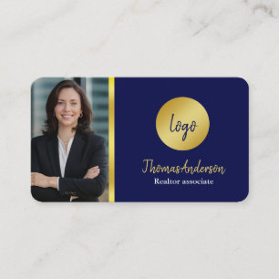 Navy & Gold Logo Moderne Visitenkarte für Immobili