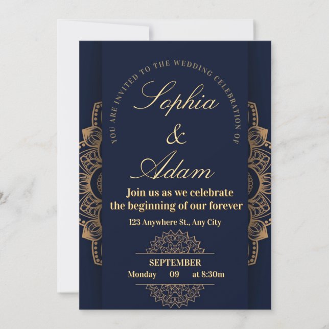 Navy & Gold Mandala-Einladung Save The Date (Vorderseite)