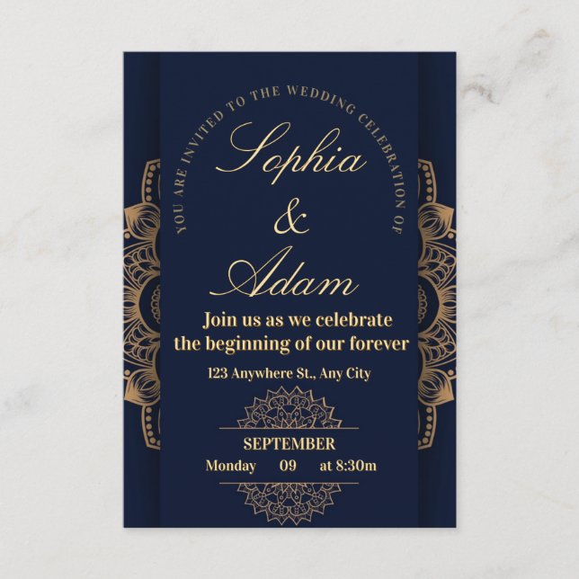 Navy & Gold Mandala Invitation (Devant)