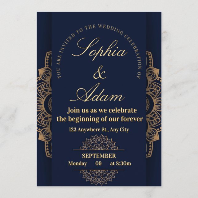 Navy & Gold Mandala Invitation (Devant)