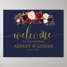 Navy Gold Marsala Boho Hochzeit im Herbst Willkomm Poster