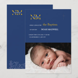 Navy Gold Minimalistische Typografie Delikate Tauf Einladung