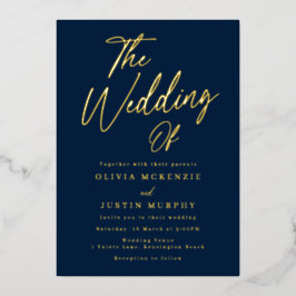Navy & Gold Modern Wedding Golden Folieneinladung