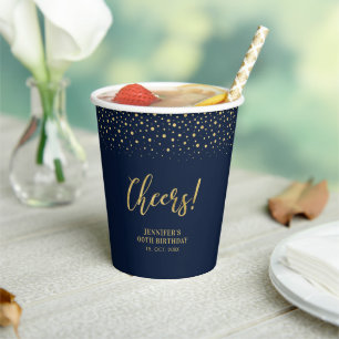 Navy & Gold Moderne Konfetti-Erwachsenen-Geburts Pappbecher