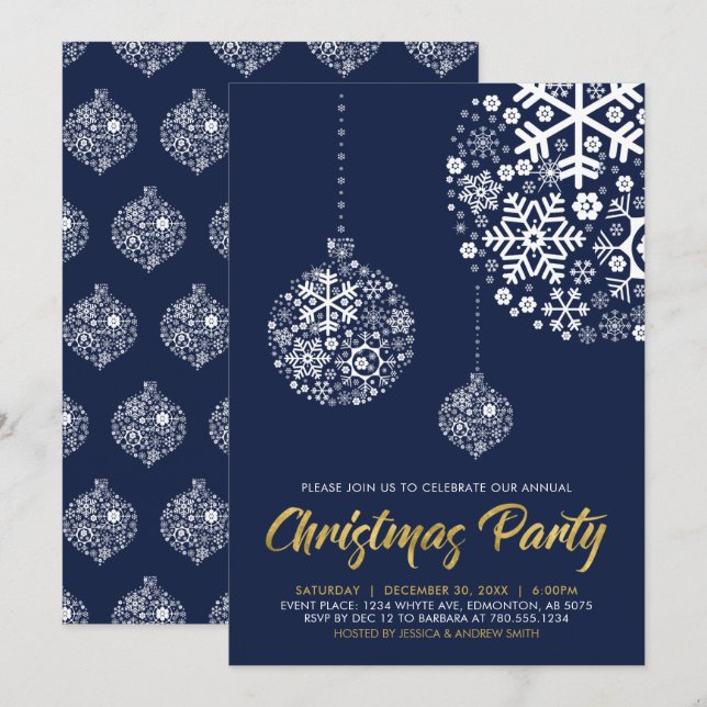 Navy & Gold Moderne Winterferien Einladung (Vorne/Hinten)