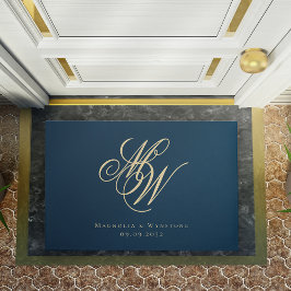 Navy Gold Monogram Couple Fußmatte