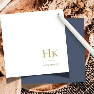 Navy Gold Monogram Simple Elegansocial Notecard Mitteilungskarte