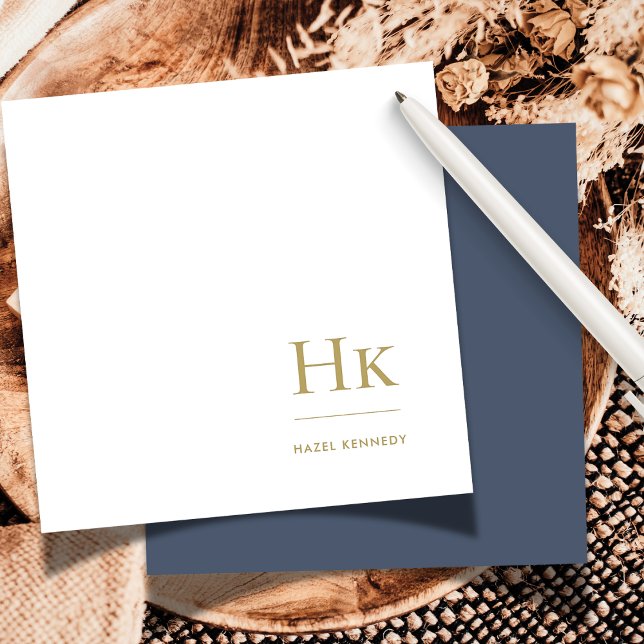 Navy Gold Monogram Simple Elegansocial Notecard Mitteilungskarte (Von Creator hochgeladen)