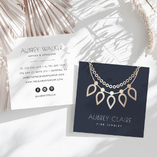 Navy & Gold Necklace Jeweler Logo Quadratische Visitenkarte