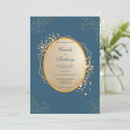 Navy Gold Oval Floral Boho Hochzeit Einladung