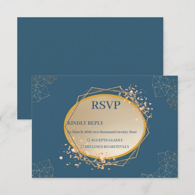 Navy Gold Oval Floral Boho RSVP Karte (Vorne/Hinten)