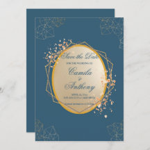 Navy Gold Oval Floral Boho Save the Date