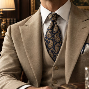 Navy Gold Paisley Klassisches Barockmuster Krawatte