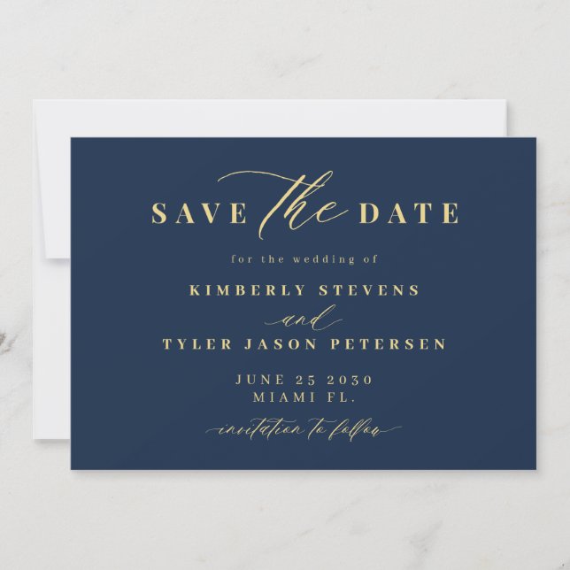 Navy gold QR code simple elegant wedding  Save The Date (Vorderseite)