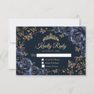 Navy Gold Quinceanera-Antwort RSVP Karte