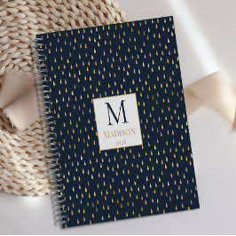 Navy Gold Raindrop Modern Trendy Monogram Planer