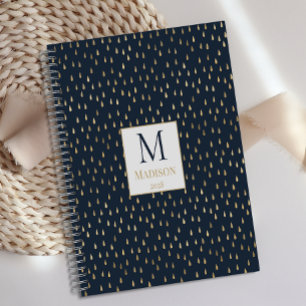 Navy Gold Raindrop Modern Trendy Monogram Planer