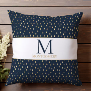 Navy Gold Regentropfen Moderne Trendige Monogramm Kissen