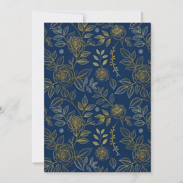 Navy & Gold Rose - Nahtloses botanisches Muster Einladung (Vorderseite)