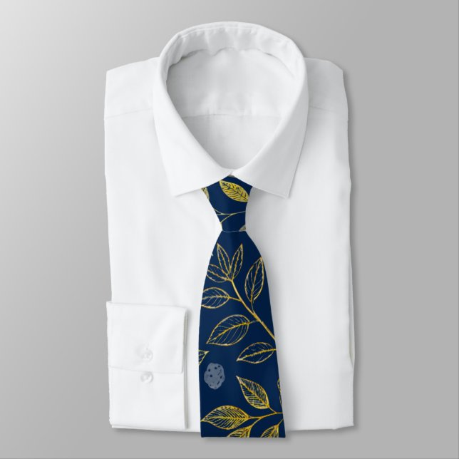 Navy & Gold Rose - Nahtloses botanisches Muster Krawatte (Gebunden)