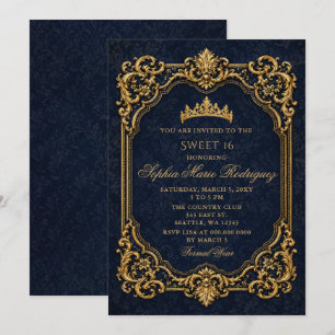 Navy Gold Royal Princess Tiara Sweet 16 Einladung