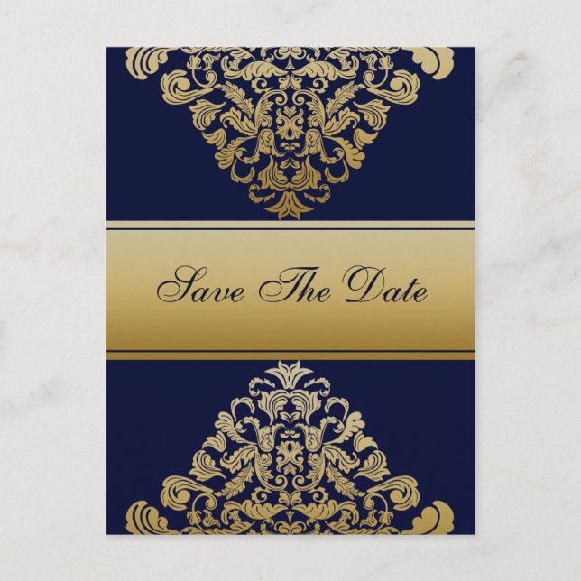 Navy Gold Save the Date Postkarte (Vorderseite)