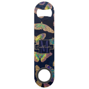 Navy-Gold-Schmetterlinge Glitzer-Aquarellfarbenmon Speed Flaschenöffner