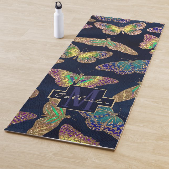 Navy-Gold-Schmetterlinge Glitzer-Aquarellfarbenmon Yogamatte (Beispiel)