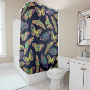 Navy-Gold-Schmetterlinge Glitzer-Aquarellmuster Duschvorhang