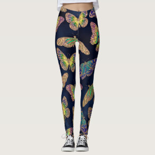 Navy-Gold-Schmetterlinge Glitzer-Aquarellmuster Leggings