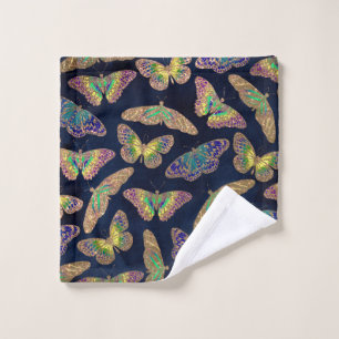 Navy-Gold-Schmetterlinge Glitzer-Aquarellmuster Waschlappen