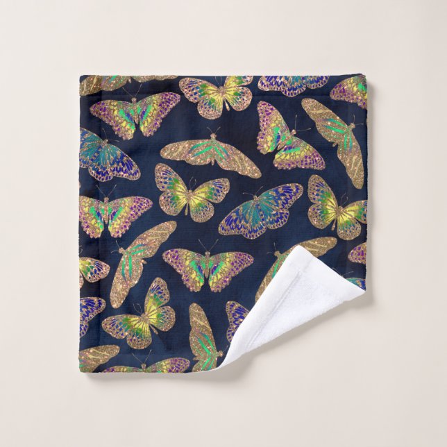 Navy-Gold-Schmetterlinge Glitzer-Aquarellmuster Waschlappen (Waschlappen)