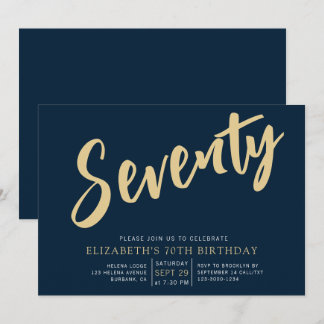 Navy Gold Script 70. Geburtstag Einladung