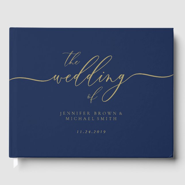 Navy Gold Simple Wedding Gästebuch (Vorderseite)