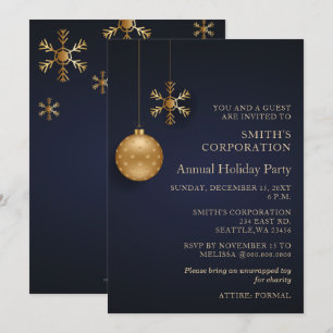 Navy Gold Snowflakes Corporate Holiday Party Einladung
