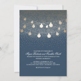 Navy Gold String Lights Glitzer Vintage Hochzeit Einladung