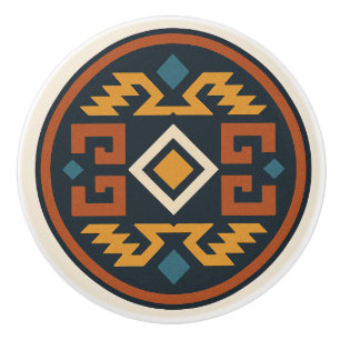 Navy Gold Terracotta Diamond Zapotec Keramik Knob Keramikknauf