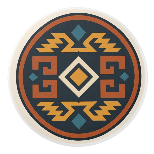 Navy Gold Terracotta Diamond Zapotec Keramik Knob Keramikknauf (Vorderseite)