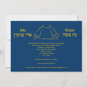 Navy Gold Torah Bar Mitzvah Einladung Twins