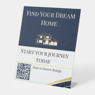 Navy Gold Traumhaus Immobilienmakler QR-Schild Sockelschild